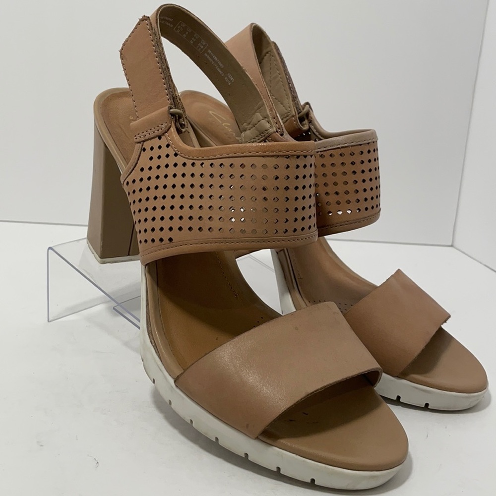 Clarks Nude Tan Perforated Slingback Platform Sandals